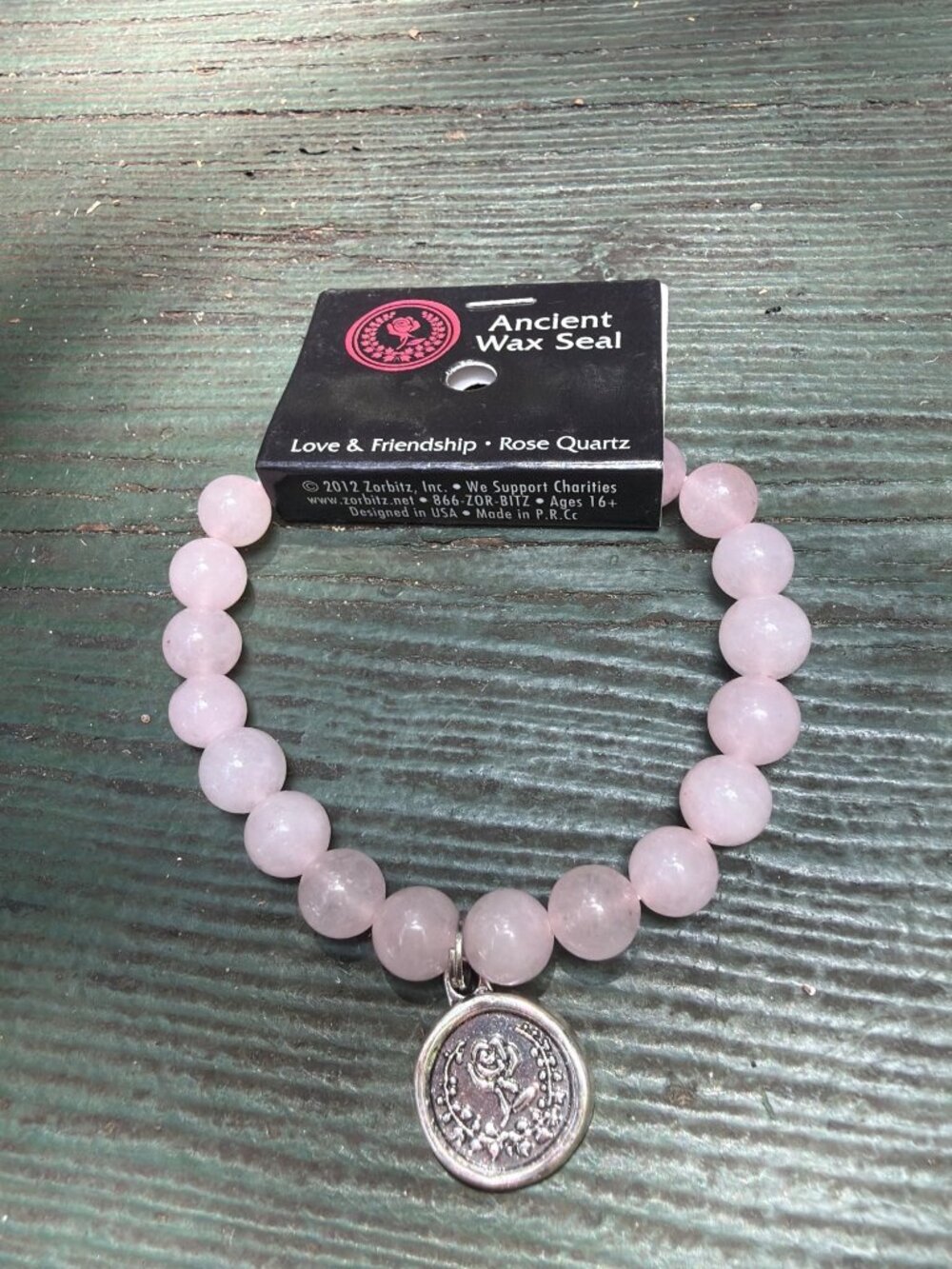 Zorbitz Ancient Wax Seal Rose Quartz Bracelet Love Friendship Charm Stretch New